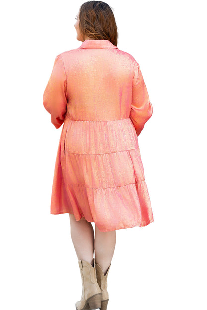 Peach Blossom Metallic Balloon Sleeve Shirt Plus Size Mini Dress Garden Naked Curves