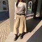 Relaxed A-Line Crushed Pleat Cotton Midi Skirt with Belt FitiqueFit