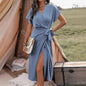 Commuting Fashion Forged Split Women's Solid Color Wrap Suspender Dress Grayceful LLC
