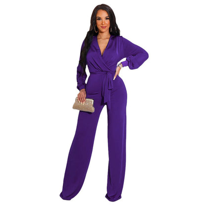 Solid Color Casual Long Sleeves Women's Jumpsuit Grayceful LLC