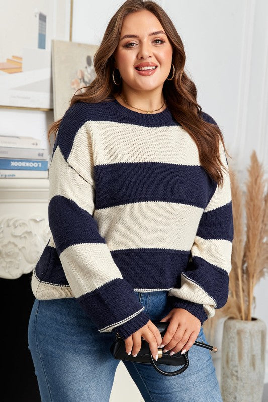 Plus Size Stripe Colorblock Drop Shoulder Sweater Shop Style & More | Fresh Looks, Everyday Deals & Free Shipping