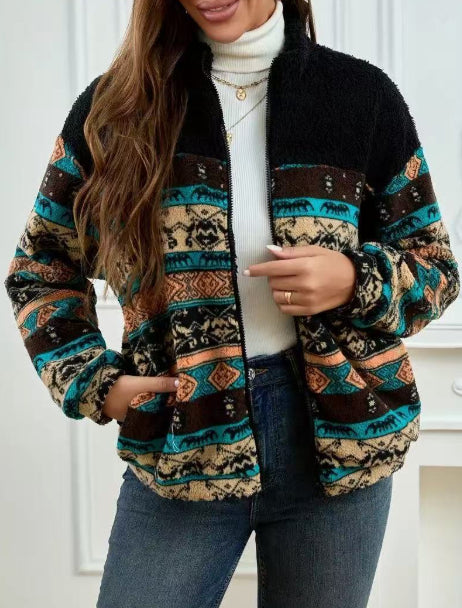 Women’s Double-Sided Plush Zip-Up Cardigan – Stand Collar Winter Jacket FitiqueFit