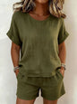 Solid-Color T-Shirt & Shorts Set – Cotton Linen, 10 Colors FitiqueFit