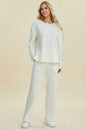 Double Take Full Size Cable-Knit Long Sleeve Top and Pants Set West2East Surf