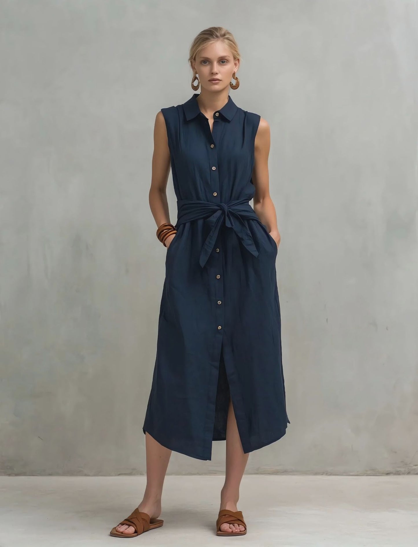 Women's Cotton-Linen Bag-Style Sleeveless Dress – Straight Cut FitiqueFit