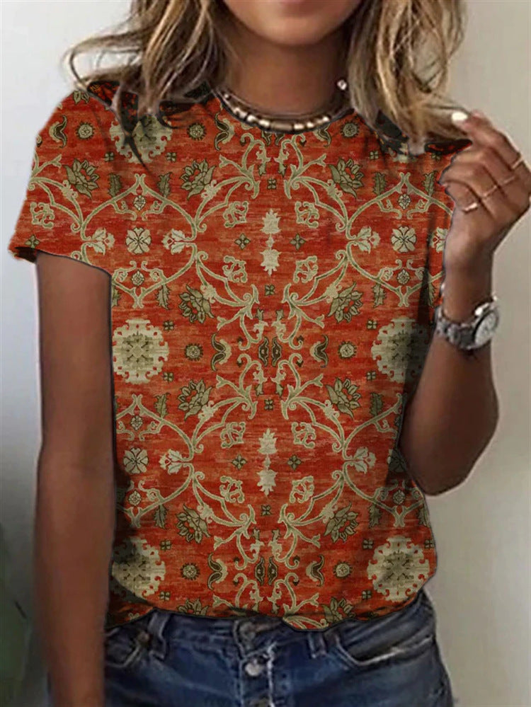 Women's Geometric Print Long Sleeve Loose Casual Tee FitiqueFit