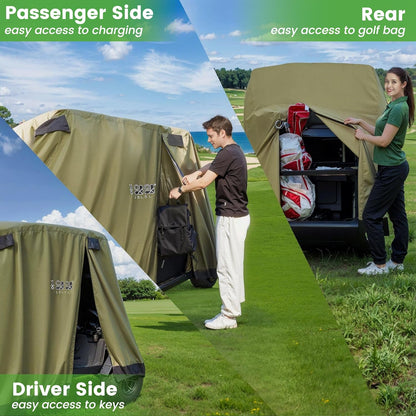Golf Cart Cover 2/4/4+2 Passenger for Yamaha EZGO Club Car, Heavy Duty 420D Waterproof Windproof Durable Oxford Golf Cart Cover with 3 Zipper Doors for All-Weather Protection (Black/Silver)