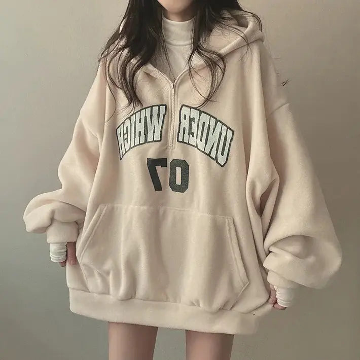 Fleece-lined Women's Zipper Hooded Sweater