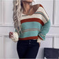 Women's French Vintage Striped Sweater | V-Neck Long Sleeve Stretch Knit FitiqueFit