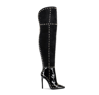 Explosive Sexy Gold-studded Stiletto-pointed Fashion Boots See size chart under “more details” The Fashion Celestial