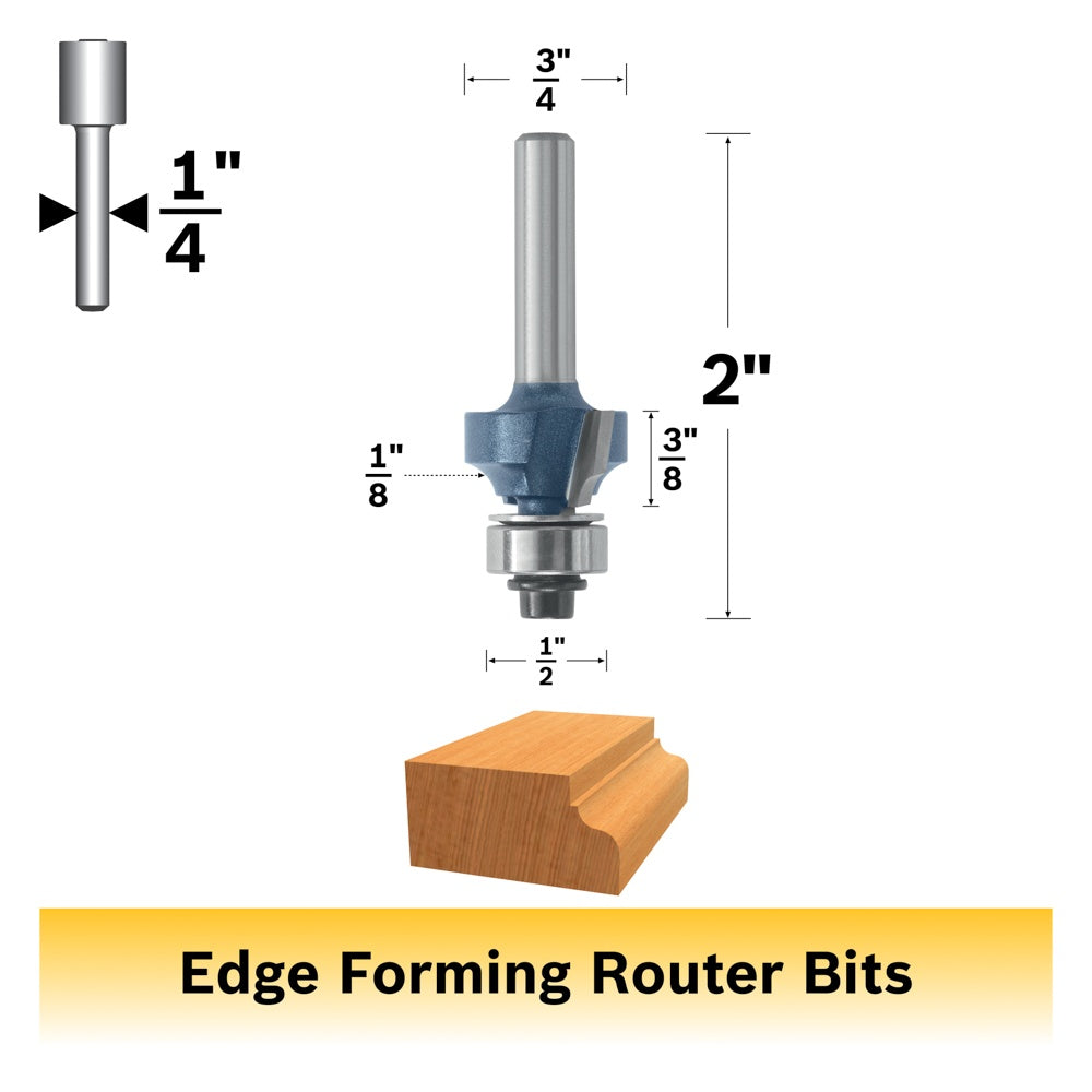 BOSCH 85290MC 1/8 In. x 3/8 In. Carbide-Tipped Roundover Router Bit VM Hardware