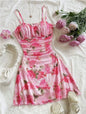 Boho Floral Spaghetti Strap Mini Dress – Ruched Ruffle Hem Vacation Sundress FitiqueFit