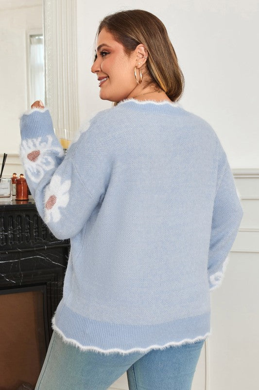 Plus Size Floral Scallop V-Neck Sweater Shop Style & More | Fresh Looks, Everyday Deals & Free Shipping