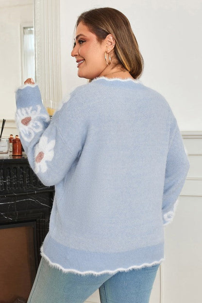 Plus Size Floral Scallop V-Neck Sweater Shop Style & More | Fresh Looks, Everyday Deals & Free Shipping