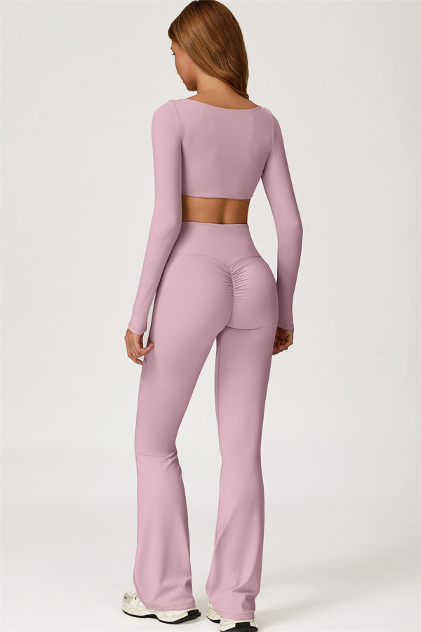 The Lily Belle Crop Top Flared Leggings 2-Piece Set Fitglutes Activewear Gymwear Sportswear & Workout Clothes