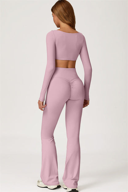 The Lily Belle Crop Top Flared Leggings 2-Piece Set Fitglutes Activewear Gymwear Sportswear & Workout Clothes
