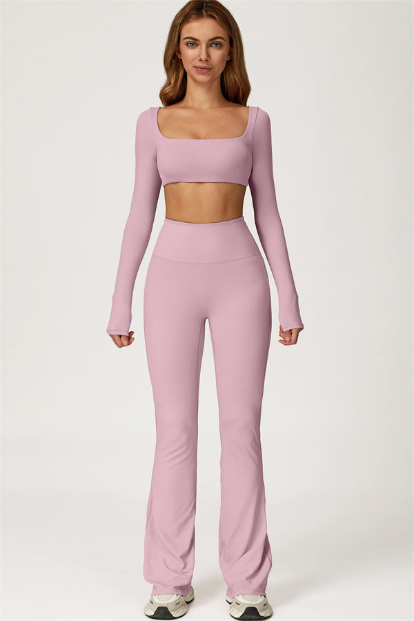 The Lily Belle Crop Top Flared Leggings 2-Piece Set Fitglutes Activewear Gymwear Sportswear & Workout Clothes