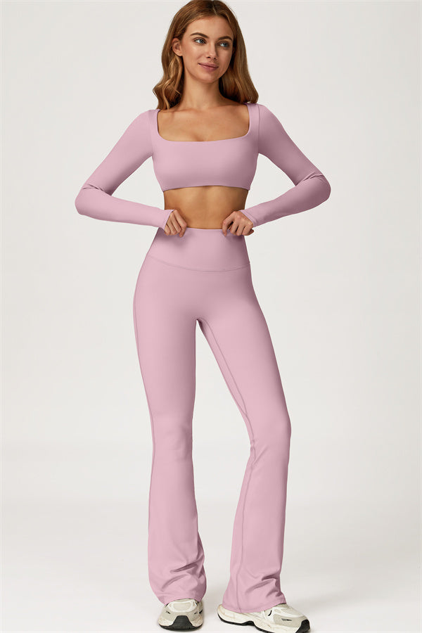 The Lily Belle Crop Top Flared Leggings 2-Piece Set Fitglutes Activewear Gymwear Sportswear & Workout Clothes