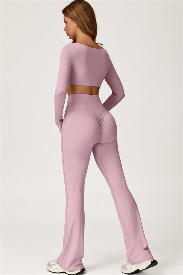 The Lily Belle Crop Top Flared Leggings 2-Piece Set Fitglutes Activewear Gymwear Sportswear & Workout Clothes