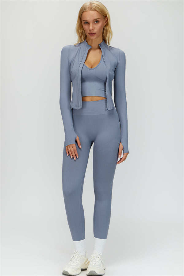 The Delight Jacket Sports Bra Leggings 3-Piece Set Fitglutes Activewear Gymwear Sportswear & Workout Clothes