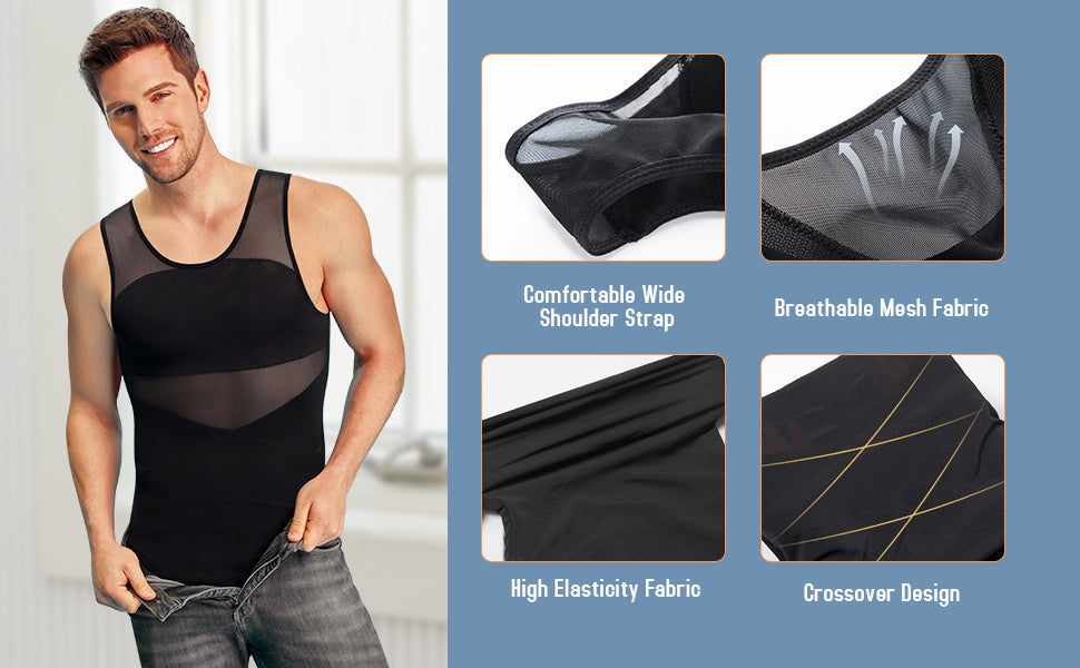 SCARBORO Men's Compression Shirt for Body Shaper Slimming Vest Tight Tummy Underwear Tank Top NovaCart