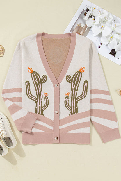Apricot Western Desert Cactus Print Plus Size Button Cardigan Sweater Garden Naked Curves