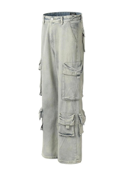 Men's Washed Multi-Pocket Straight Cargo Jeans New Era Fashion LLc
