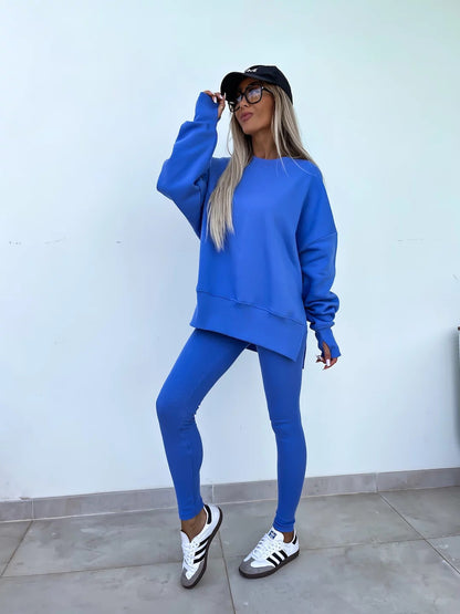 Women’s Casual Sweater Suit – Loose Split Top & Fitted Trousers Set FitiqueFit