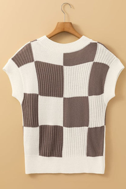 Checker Colorblock Crewneck Short Sleeve Sweater Shop Style & More | Fresh Looks, Everyday Deals & Free Shipping