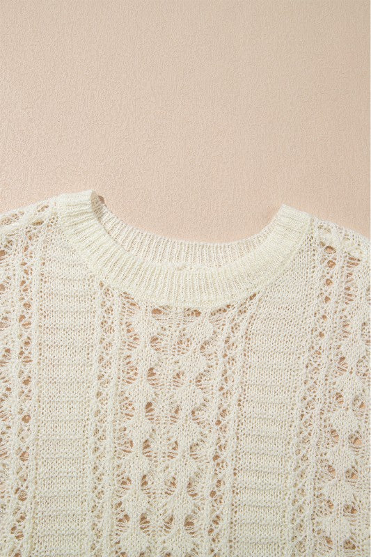 Hollow Out Knit 3/4 Drop Shoulder Sweater Shop Style & More | Fresh Looks, Everyday Deals & Free Shipping