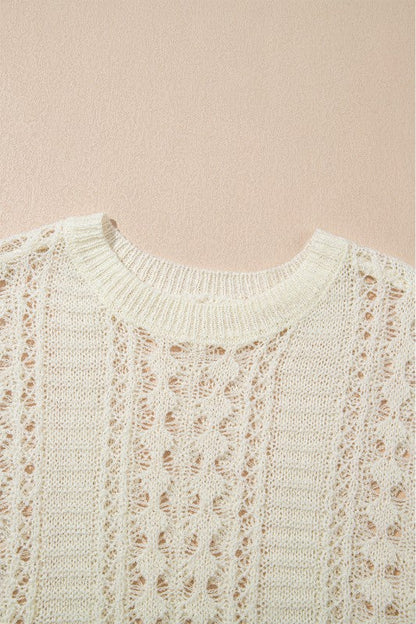 Hollow Out Knit 3/4 Drop Shoulder Sweater Shop Style & More | Fresh Looks, Everyday Deals & Free Shipping