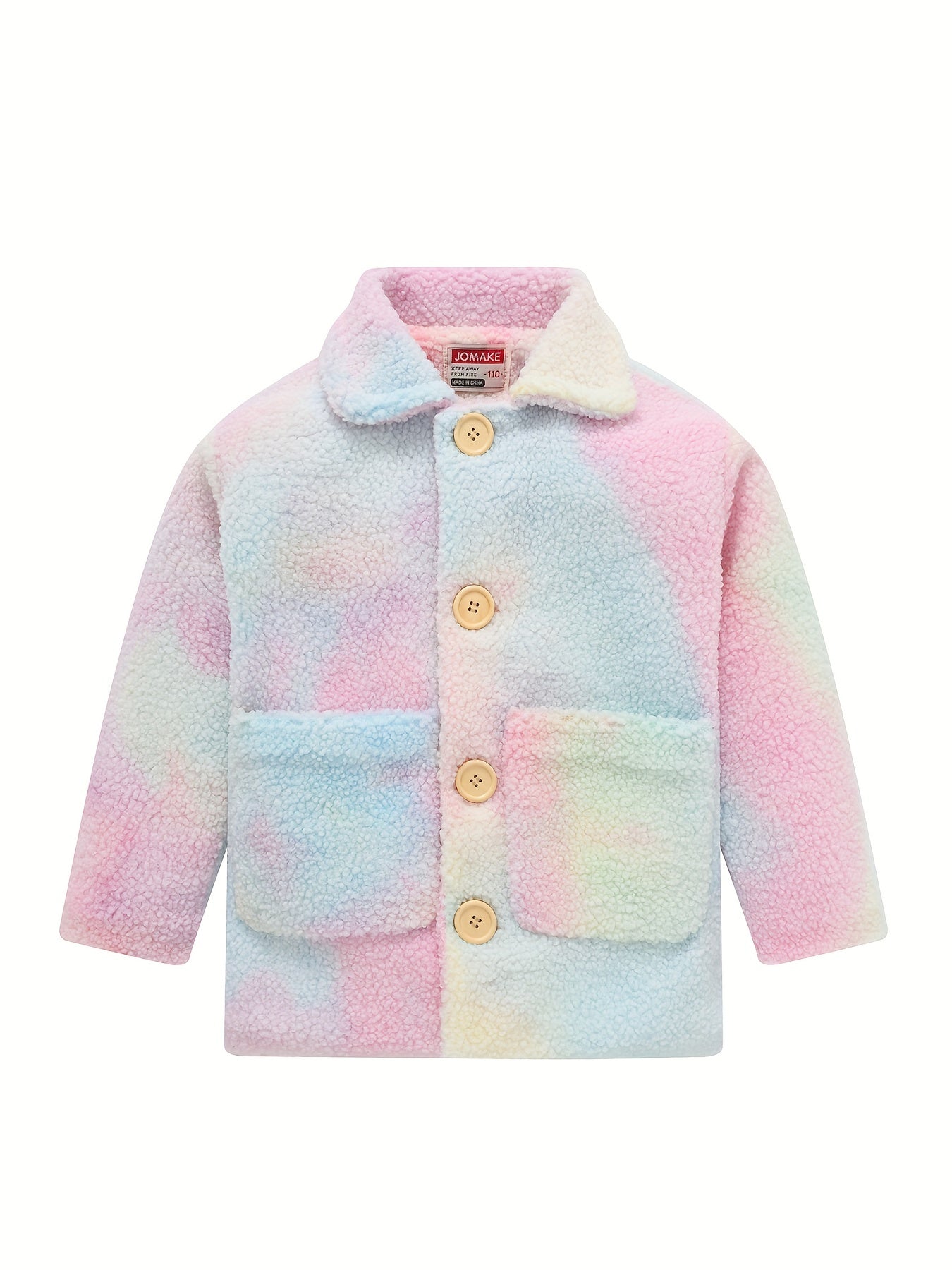 Girls' Lamb Fur Jacket | JOMAKE Korean-Style Lapel Collar, Two-Tone, Warm Windbreaker with Pockets, Lining, Button Closure, Long Sleeves for Winter NovaCart