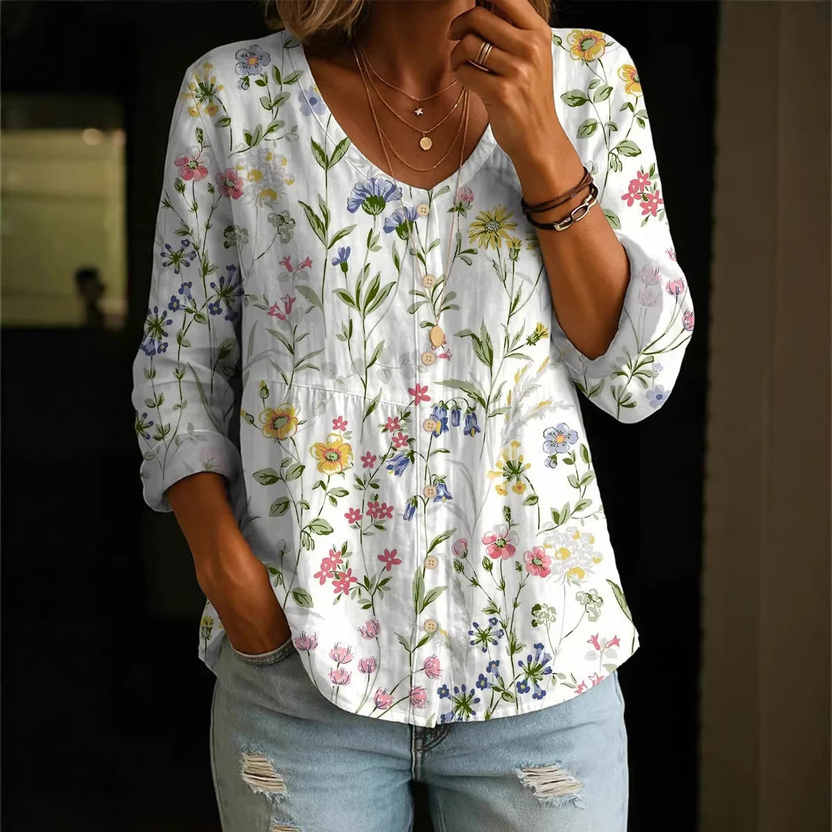 Women's Plus-Size Printed Cardigan – Boho Loose Fit 3/4 Sleeve Top FitiqueFit
