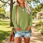 Women's Solid-Color Long-Sleeve Crew-Neck Pullover T-Shirt FitiqueFit