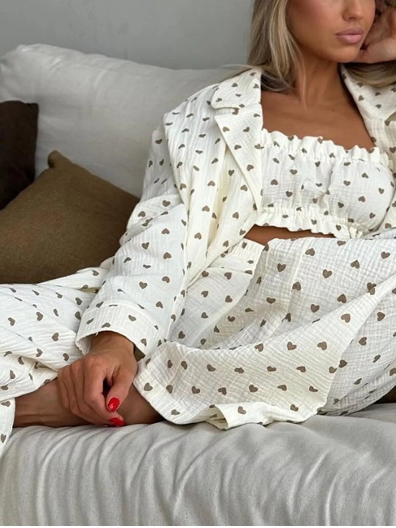 Heart Print Three-Piece Lounge Set New Era Fashion LLc