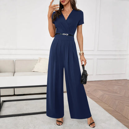 Three-Quarter Sleeve Pleated Wide-Leg Jumpsuit | 2 Colors S–XL FitiqueFit