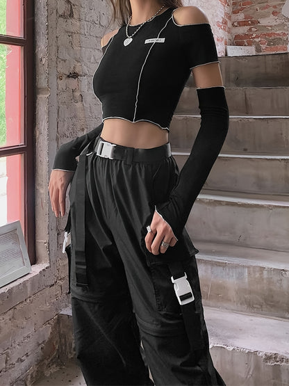 Summer Stylish Short Fitted T-Shirt for Women with a Round Neck, Hollow Design, And Long Sleeves, Perfect for Street Photography NovaCart