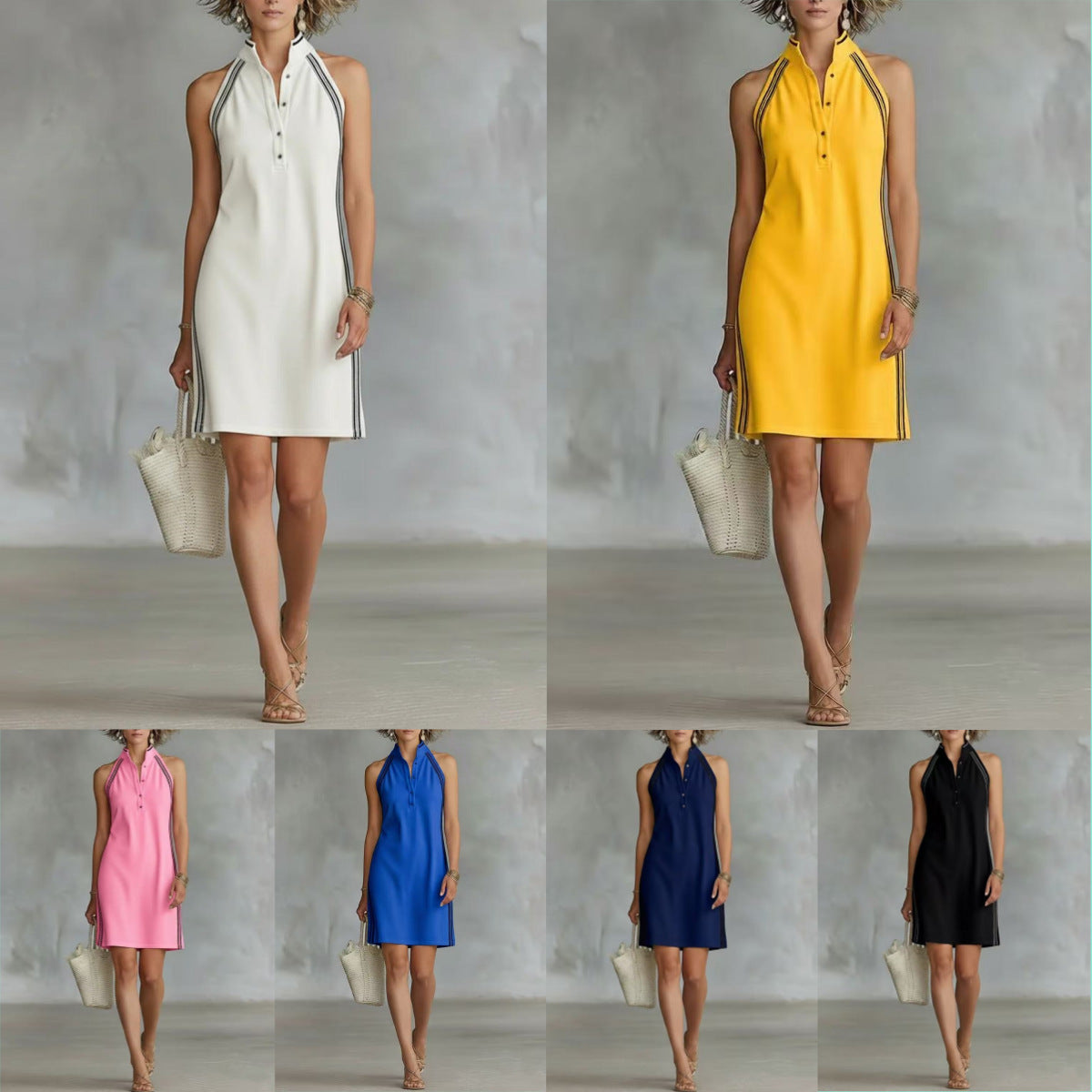 Women’s Sleeveless Button-Up Collar Shirt Dress FitiqueFit