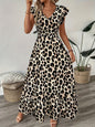 Women's V-Neck Floral Print A-Line Midi Dress – High Waist Sleeveless FitiqueFit