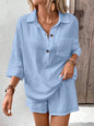Women's Lapel Collar Double-Panel Shirt & Shorts Two-Piece Set FitiqueFit