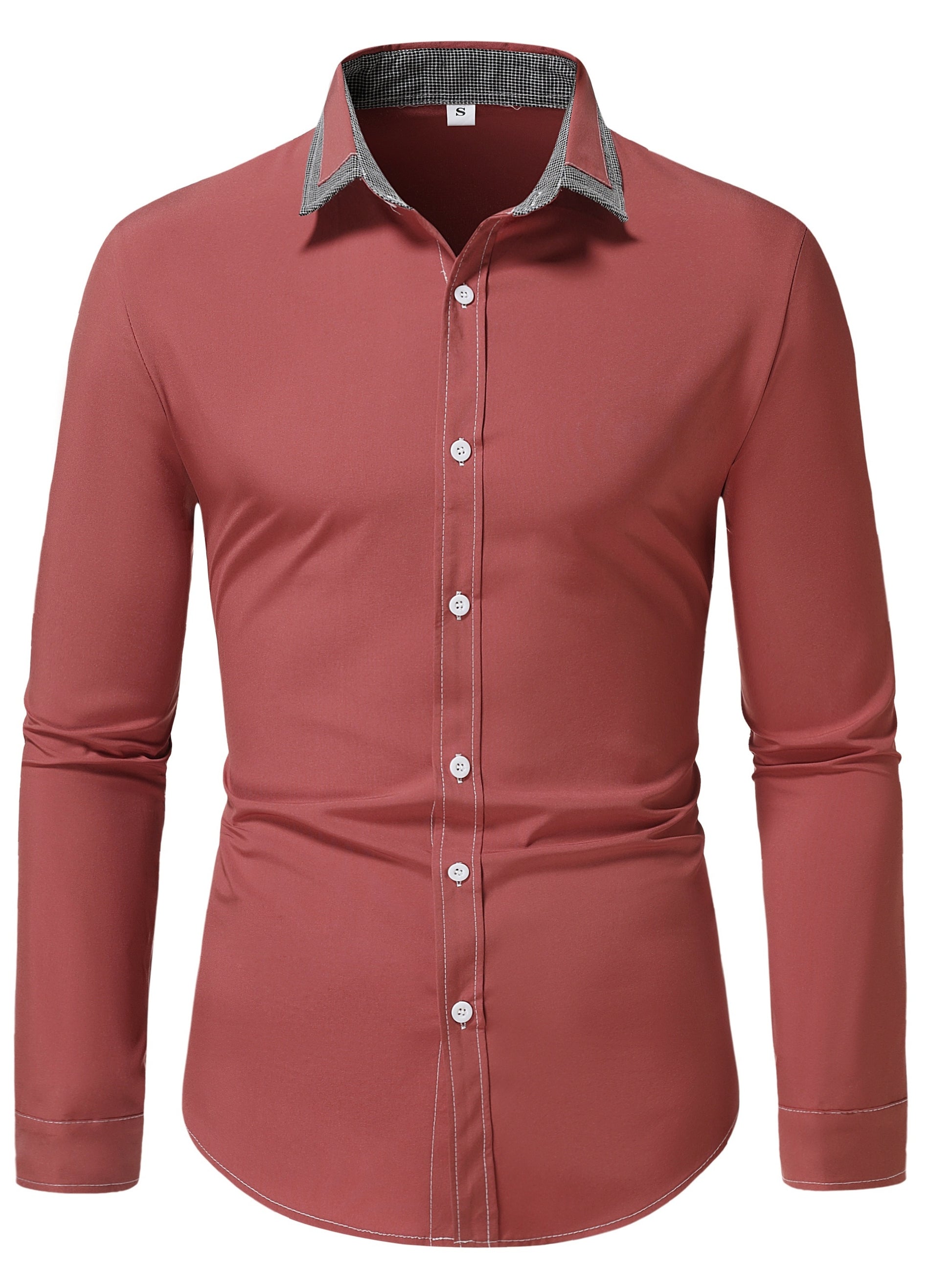 Men'S Color-Blocked Checkered Casual Long-Sleeve Shirt NovaCart