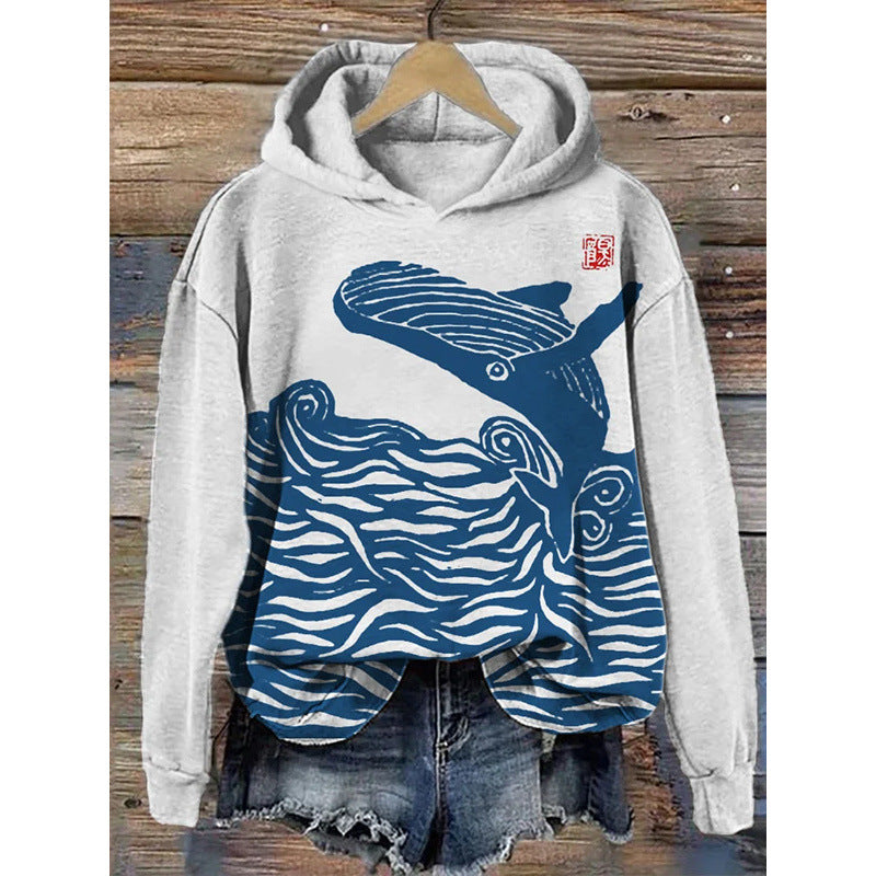 Women’s Printed Hooded Long Sleeve Pullover Sweatshirt FitiqueFit
