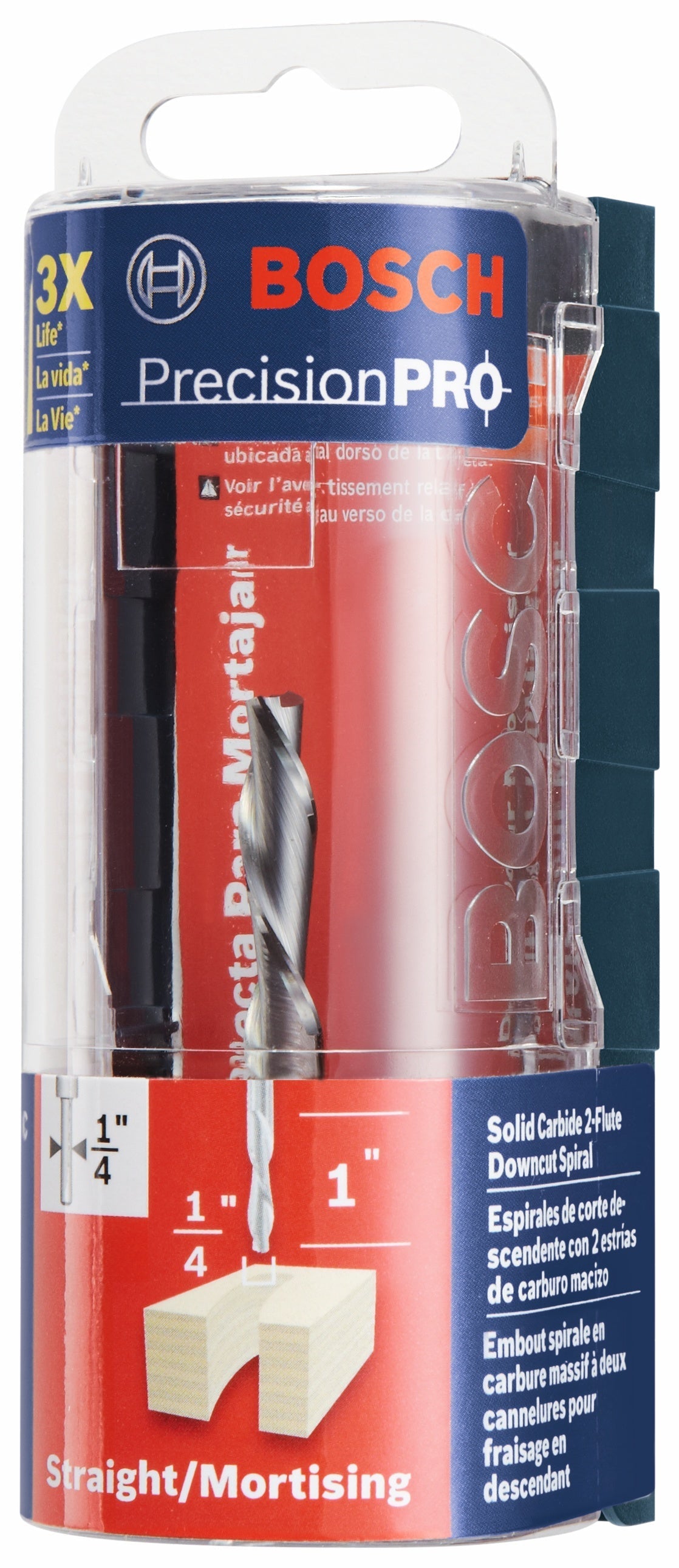 BOSCH 85903MC 1/4 In. x 1 In. Solid Carbide Double-Flute Downcut Spiral Router Bit VM Hardware