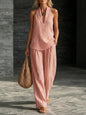 Women's Striped Sleeveless Top & Wide-Leg Pants Set – Fashionable 2-Piece FitiqueFit