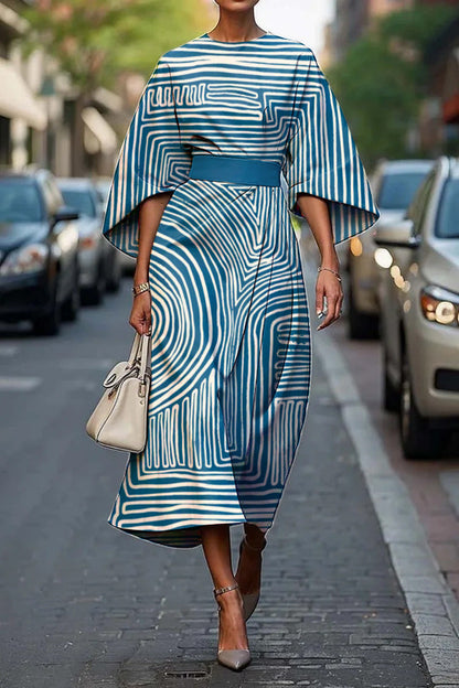 Geometric Print Batwing Sleeve Flowy Maxi Dress – 12 Styles, XS–XXXL FitiqueFit