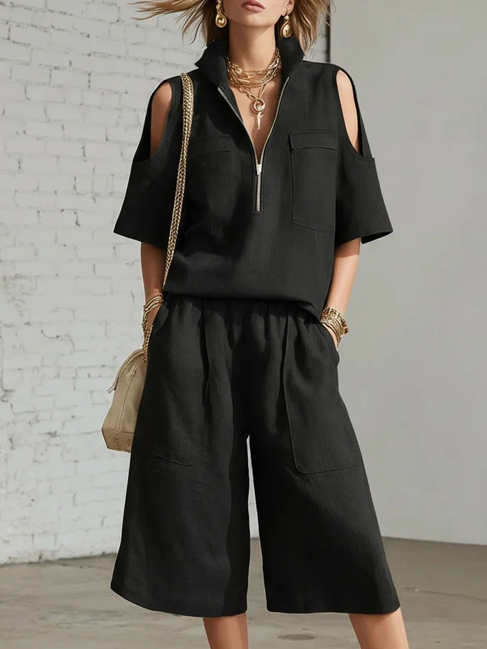 Short-Sleeve Shirt & Loose Shorts Two-Piece Set | Casual FitiqueFit