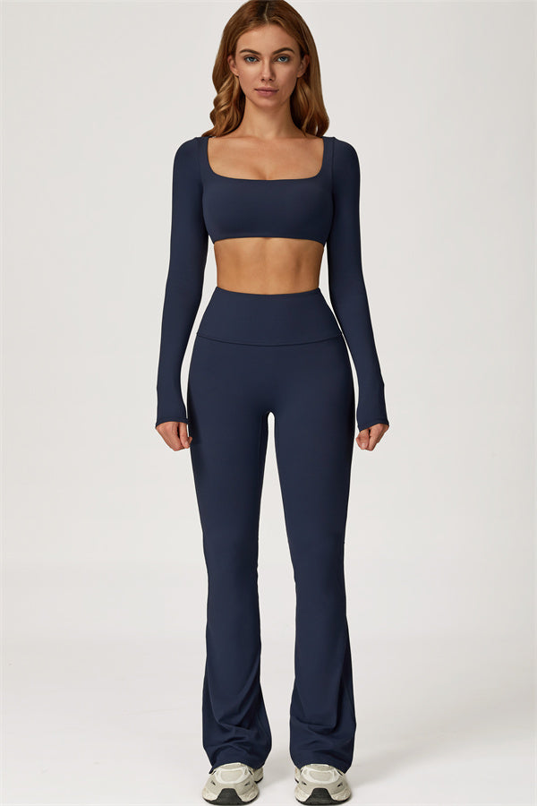 The Lily Belle Crop Top Flared Leggings 2-Piece Set Fitglutes Activewear Gymwear Sportswear & Workout Clothes