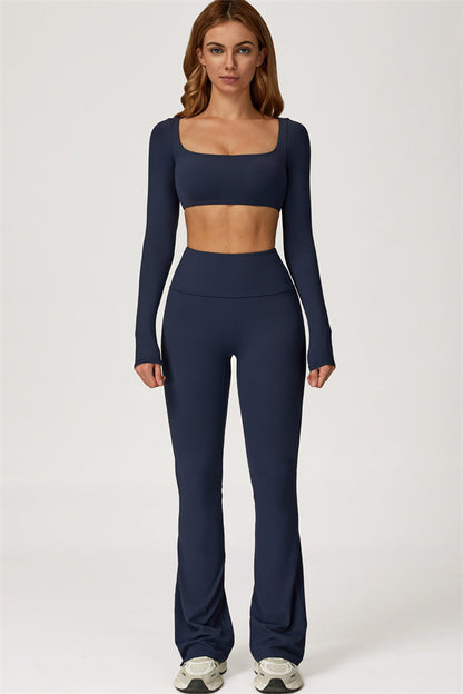 The Lily Belle Crop Top Flared Leggings 2-Piece Set Fitglutes Activewear Gymwear Sportswear & Workout Clothes