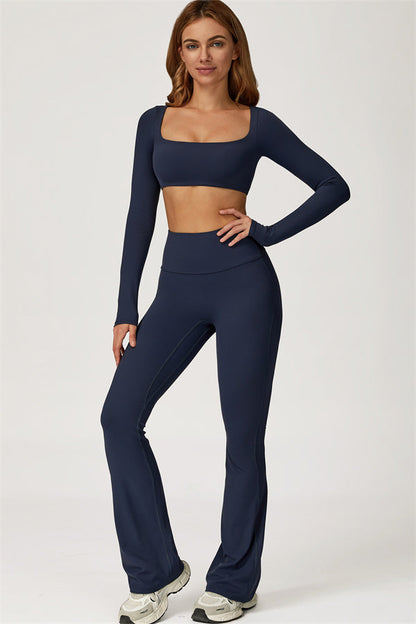 The Lily Belle Crop Top Flared Leggings 2-Piece Set Fitglutes Activewear Gymwear Sportswear & Workout Clothes