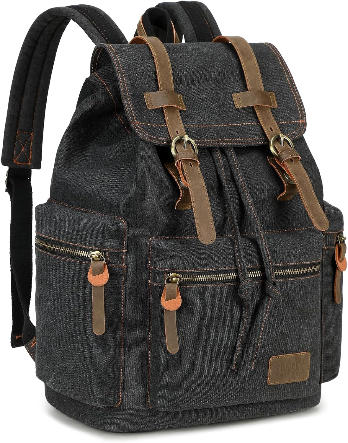 Vintage Backpack Leather Trim Casual Bookbag Men Women Laptop Travel Rucksack